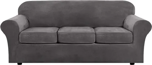 Vista 12 de Funda de terciopelo de lujo con fundas de cojín de asiento separadas, funda de sofá de alta elasticidad, fundas de sofá de felpa ultra suave, Marrón