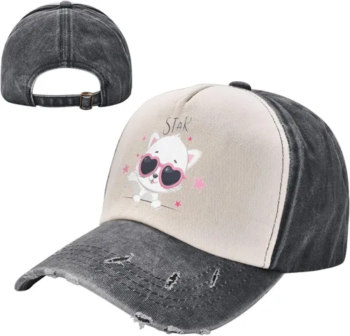 Vista 2 de Cute Cat with Glasses Baseball Cap for Men Women Hats Adjustable Vintage Washed Cotton Dad Hat