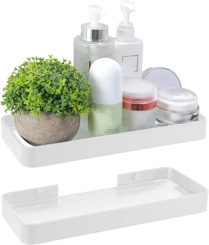 Vista 10 de Z metnal Estantes pequeños de vidrio para baño, estante flotante negro mate, mini organizador de estantes de pared, montado en la pared