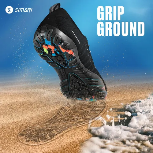 Vista 6 de Simari Zapatos de agua para mujer, hombre, natación, playa, piscina, deportes acuáticos, secado rápido, estilo descalzo, buceo, surf y caminar, negro