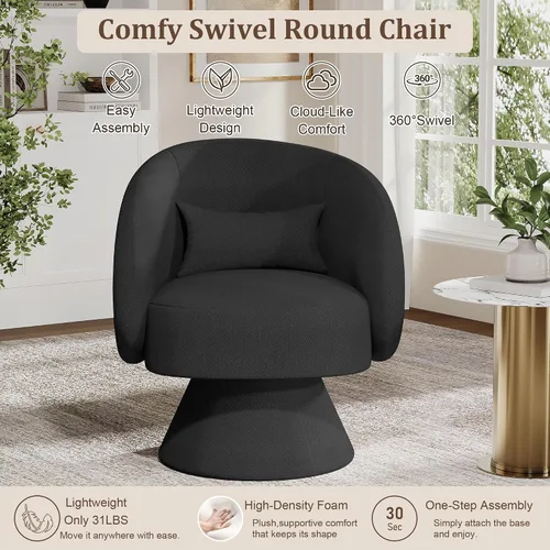 Vista 7 de Juego de 2 sillas giratorias de barril, silla decorativa pequeña de 360 Negro