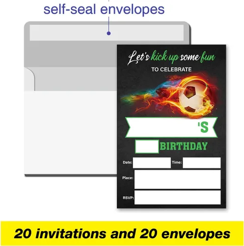 Vista 3 de VAHATAN Invitaciones de fiesta de cumpleaños de fútbol para niños, tarjetas de invitaciones de cumpleaños de fútbol, 20 paquetes, vamos a preparar