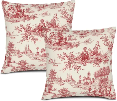 Vista 14 de Blue Toile - Juego de 2 fundas de almohada estilo rústico francés, fundas de almohada vintage de 18 x 18 pulgadas, para sofá, sala de estar