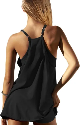 Vista 2 de UNIANKIYA Enterizo de entrenamiento para mujer con pantalones cortos debajo, sin mangas, tirantes delgados, trajes atléticos, trajes casuales