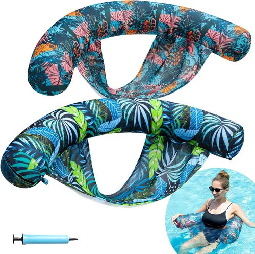 Vista 8 de FindUWill Sillas inflables para piscina, paquete de 2 sillas de piscina cubiertas de tela cómoda con eslinga, asientos de fideos de natación