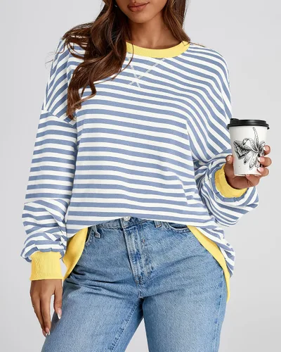 Vista 6 de BTFBM Sudadera de gran tamaño para mujer 2026 otoño Azul Beige Blanco