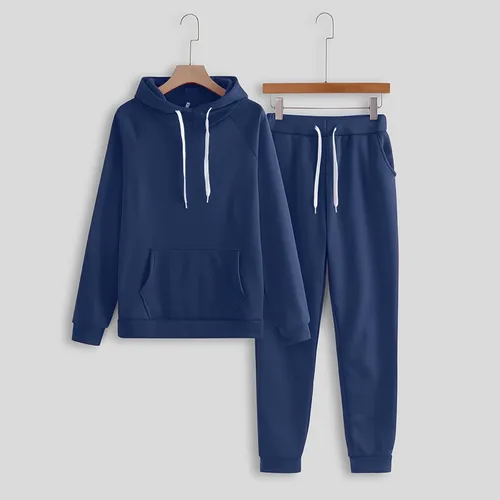 Vista 2 de Trajes deportivos para mujer, ajuste holgado, a la moda, casual, con cordón y bolsillos, sudadera con capucha y pantalones, conjunto de ejercicio