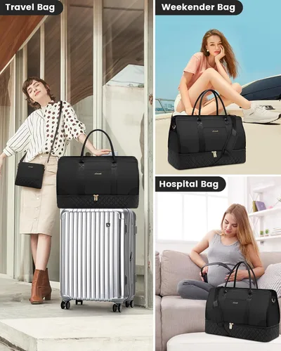 Vista 6 de Bolsas de fin de semana para mujer, bolsa de viaje, Negro -, Elegante