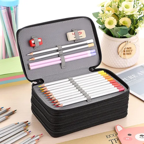 Vista 8 de Práctico estuche escolar de tela Oxford con 72 ranuras para lápices, de BTSKY®, Negro