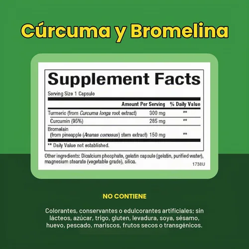 Vista 4 de Natural Factors, Cúrcuma y bromelina 450 mg, apoyo muscular y articular, 90 cápsulas