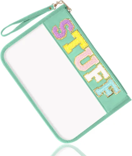 Vista 20 de Regalos de Apreciación para Profesores TEACH Bolso de Maquillaje de Chenilla con Letras, Bolso Transparente de PVC con Monograma y Cremallera