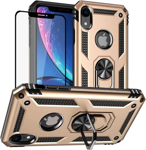 Vista 7 de Yiakeng Funda para iPhone XR, iPhone XR con protector de pantalla, fundas protectoras de grado militar con anillo para iPhone XR (negro)