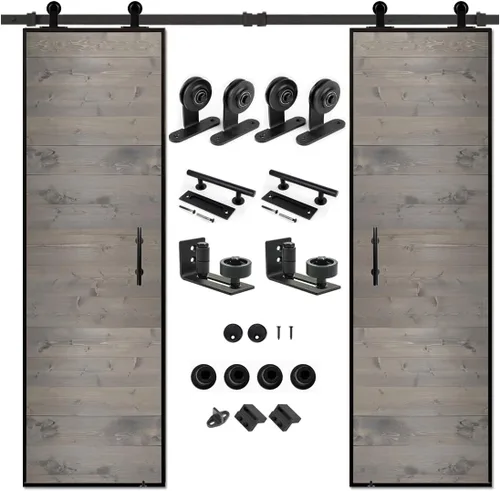 Vista 11 de S&Z tophand Puerta de granero marrón de 20 pulgadas x 84 pulgadas con kit de herramientas corredizas de 5 pies, estilo moderno, requiere montaje