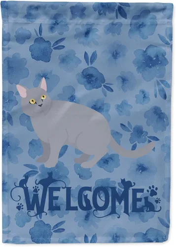 Vista 213 de Caroline's Treasures CK4813CHF - Bandera de bienvenida con gato abisinio azul, manga grande, para porche, para colgar en la pared, poliéster