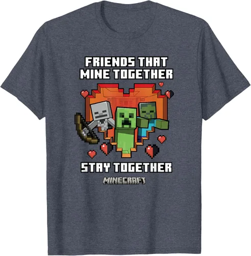 Vista 32 de Minecraft Camiseta de San Valentín Friends That Mine Together Mobs, Negro