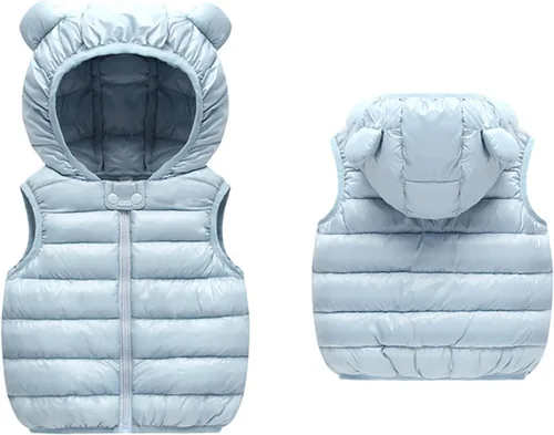 Vista 13 de Chaleco sin mangas de invierno para bebé, con cremallera sólida, con capucha y orejas de oso, chaqueta para niños y niñas