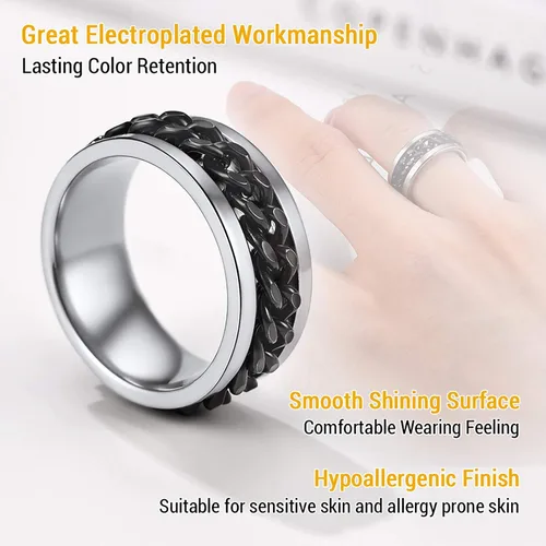 Vista 2 de PROSTEEL Anillo giratorio para hombre, anillos para ansiedad, cadena de eslabones cubanos giratoria de 0.315 in, anillo grueso, tamaño 6-14, grabado