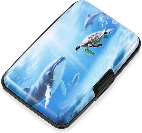 Vista 31 de Mayski Soporte para tarjetas de crédito, bloqueo RFID, funda rígida de aleación de aluminio, pequeña cartera de metal para mujeres y hombres