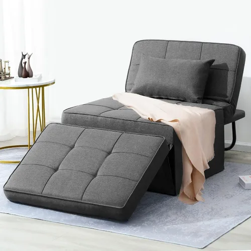 Vista 6 de Sofá Cama, 4 en 1 Otomana Plegable Multifunción de Lino Transpirable Cama Sofá con Respaldo Ajustable Silla Convertible Moderna para Sala de Estar