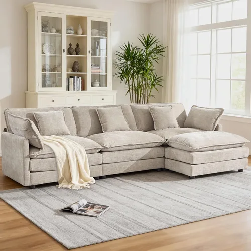 Vista 14 de KIVENJAJA Sofá modular en forma de L de 76.7 pulgadas de ancho para espacios pequeños, sofá biplaza modular de 2 plazas con diván otomano y asiento
