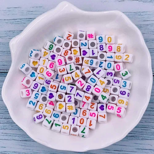 Vista 3 de 1000 cuentas de letras acrílicas en forma de cubo, cuentas del alfabeto, cuentas de números con cuerda elástica para hacer joyas