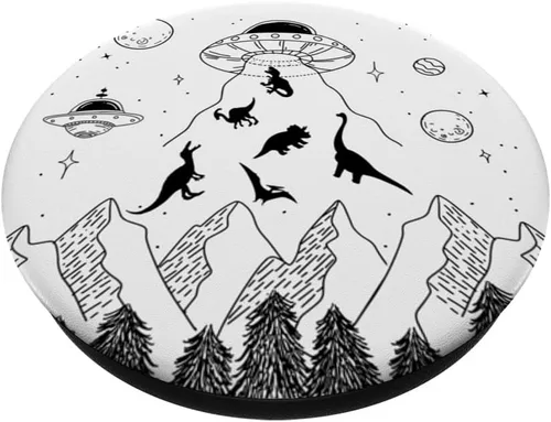 Vista 2 de Divertido OVNI Abducción Alienígena Dinosaurios Humor Divertido Dinosaurio PopSockets Intercambiables PopGrip