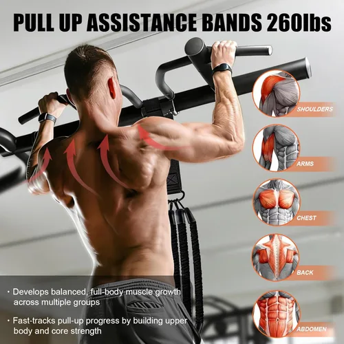 Vista 2 de Bandas de asistencia para gimnasio en casa, 4 bandas de resistencia ajustables para dominadas y entrenamiento de fuerza, con reposapiés, correa