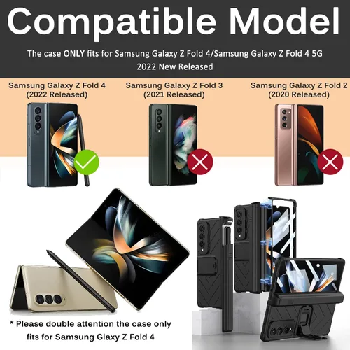 Vista 2 de Miimall Funda compatible con Samsung Galaxy Z Fold 4 con soporte para bolígrafo, protector de pantalla de vidrio templado integrado + función atril