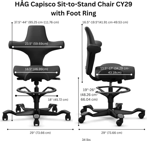 Vista 3 de HAG Capisco Sit to Stand - Silla de pie con marco negro, tapizada de ónix negro con anillo para el pie Negro Onyx