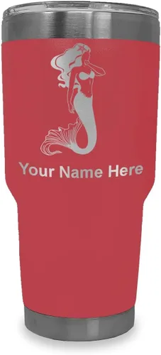 Vista 40 de LaserGram Vaso aislado al vacío de 20 onzas, sirena, grabado personalizado incluido (negro)
