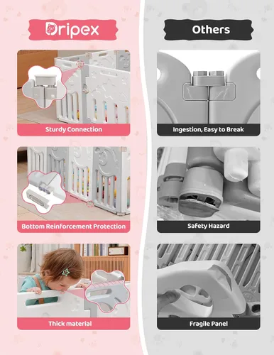 Vista 5 de Corralito para bebés Dripex, corral plegable de 10 paneles para bebés y niños pequeños, área de juego portátil ajustable, centro de actividades