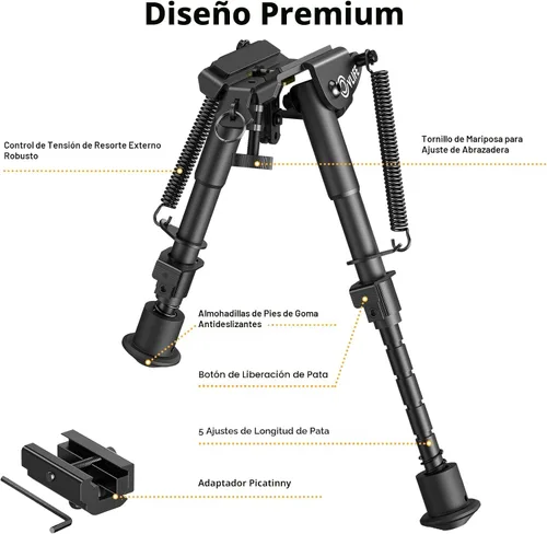 Vista 4 de CVLIFE Bípode Picatinny de 6 a 9 pulgadas, Retorno de resorte ajustable con adaptador Picatinny Negro