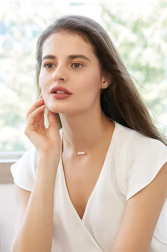 Vista 4 de Wunionup - Collar simple con perla pequeña - Gargantilla con pequeña perla piedra natal de junio para mujer, resistente