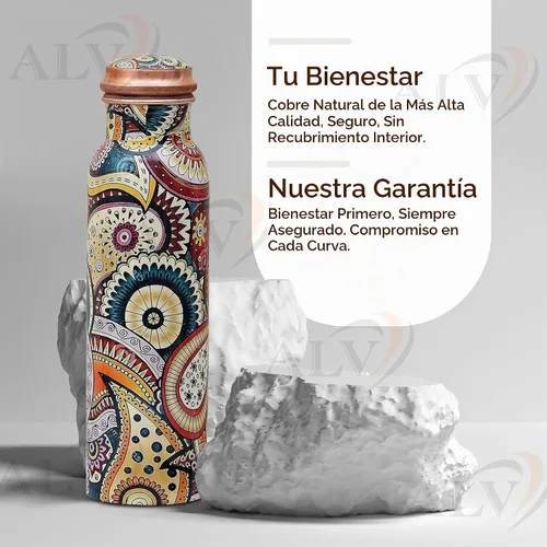 Vista 5 de ALV Botella de agua de cobre de 34 onzas, botella de agua grande de cobre para beber, recipiente multicolor ayurvédico 100% puro para botella