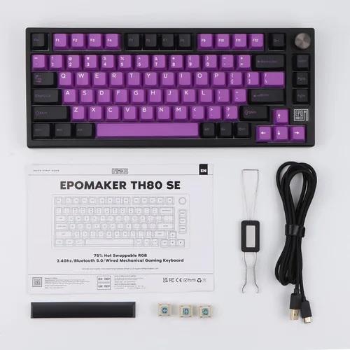 Vista 9 de EPOMAKER TH80 SE Junta 75% teclado mecánico, NKRO intercambiable en caliente RGB 2.4Ghz Bluetooth 5.0 Teclado para juegos con cable con espuma