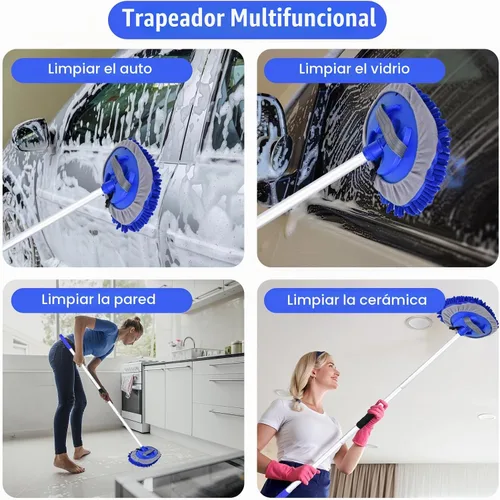 Vista 3 de Cepillo de lavado de automóvil de 62 pulgadas con mango largo y cepillo de lavado de autos, kit de cepillo de limpieza de microfibra para automóvil