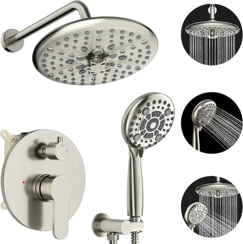 Vista 14 de EMBATHER Juego completo de grifos de ducha, con 3 ajustes de cabezal de ducha de alta presión, accesorios de sistema de ducha de lluvia montados