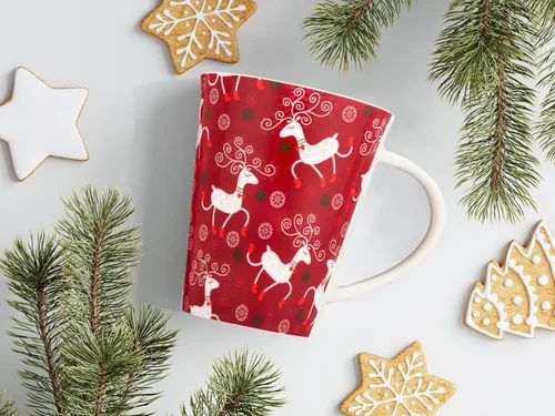 Vista 2 de K-Kraft Taza de Navidad de reno – 12oz – Cerámica – Caja de regalo – 4 diseños a elegir