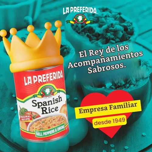 Vista 4 de La Preferida Arroz español enlatado, rápida y fácil, salsa robusta de tomates, pimiento y cebolla. Ingredientes veganos, naturales, 15 onzas