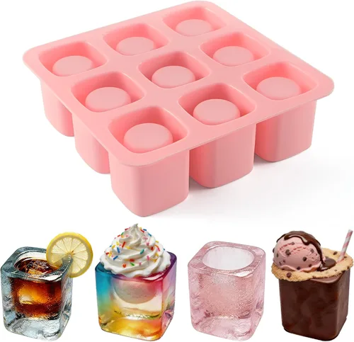 Vista 9 de Moldes de Silicona para Vasos de Chupito de 9 Cavidades Redondos, Juego de Horneado de Silicona para Chocolate, Dulces, Bandejas de Cubitos de Hielo
