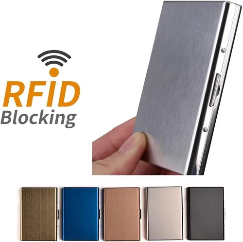 Vista 3 de RFID - Tarjetero de acero inoxidable, protector de tarjetas de crédito para hombre y mujer