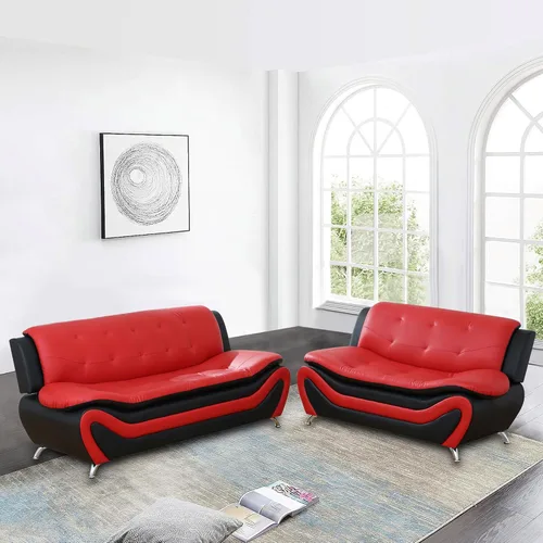 Vista 17 de Juego de sofá de piel sintética para sala de estar, muebles de sala de estar, juego de sofá moderno con sofá de 3 plazas, sofá biplaza y sillón
