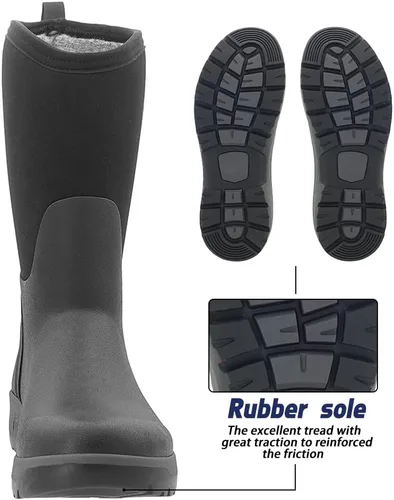 Vista 4 de CNSBOR Botas impermeables de goma aisladas para hombre, botas de lluvia de neopreno para exteriores Negro