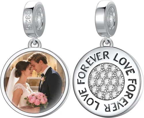 Vista 30 de Custom4U Photo Charms for Bracelets 925 Sterling Silver/Gold Plated Heart/Tree of Life/Round Charm Bead Personalized with Picture Custom