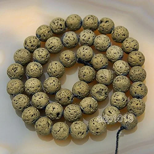 Vista 7 de Ad abalorio metálico titanio Rock Lava abalorio redondas de piedras preciosas 15", Oro metálico, 4mm Dorado metálico
