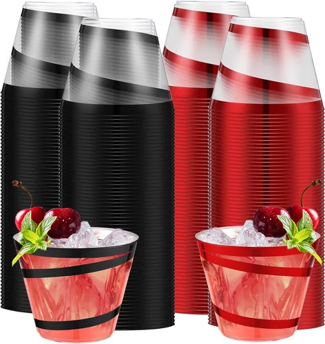 Vista 19 de Gejoy Vasos de plástico con borde de 9 onzas, vasos desechables para beber vino, vasos de graduación transparentes y elegantes para suministros