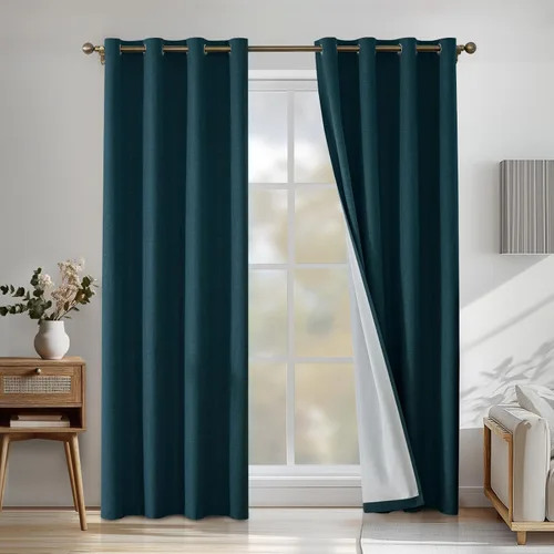Vista 107 de Cortinas 100% opacas para dormitorio, cortinas opacas de 63 pulgadas de largo, cortinas opacas de lino para sala de estar, cortinas con ojales