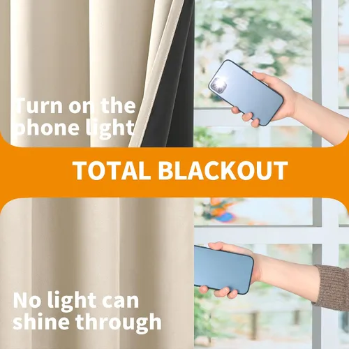 Vista 6 de YoungsTex - Cortinas 100% opacas para dormitorio, con aislamiento térmico y ojales, cortinas oscuras negras con capa pesada para ventana de sala