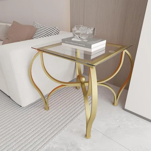 Vista 8 de Juego de mesa auxiliar de 3 piezas con vidrio templado, mesa auxiliar rectangular y 2 mesas auxiliares cuadradas, juego moderno de muebles de sala