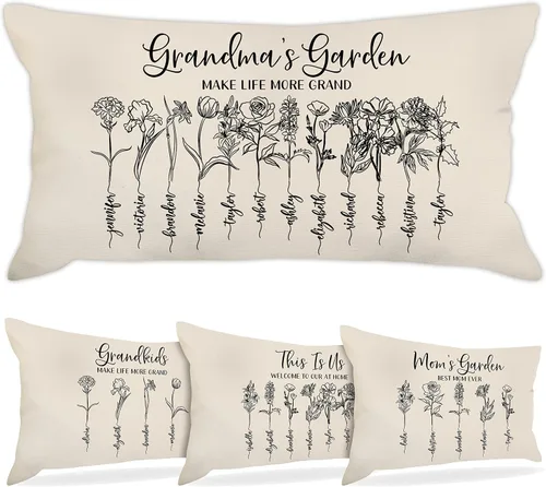 Vista 9 de Funda de almohada lumbar personalizada para el día de la madre Flores coloreadas jardín de la abuela